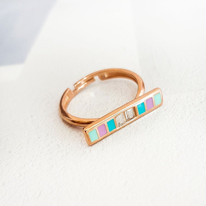 Enamel and Rose Gold Plated Silver Ring for Women with Colorful Accents