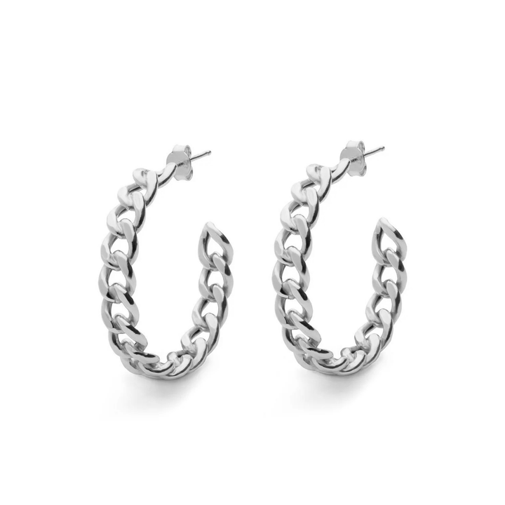 Medium Sized sterling silver Curb Chain Hoops