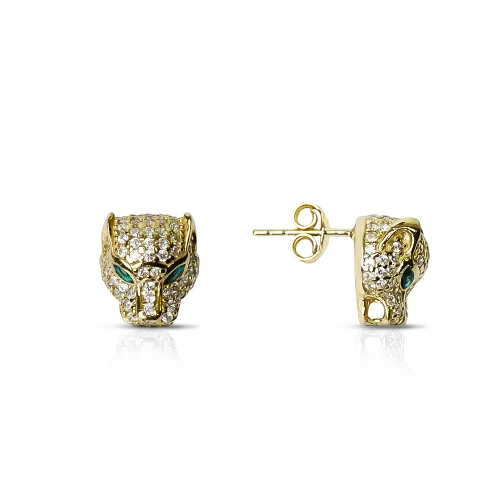Leopard Head Design Stud Earrings gold
