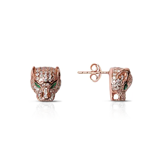 Micro Pave rose gold leopard, cheetah, panther with clear Cubic Zirconia.