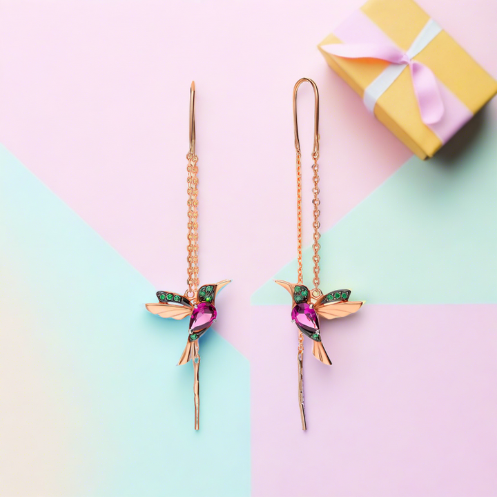 Hummingbird Dangle Chain Earrings