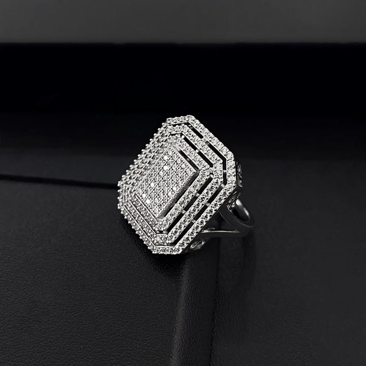 Diamond-studded ring on a black background