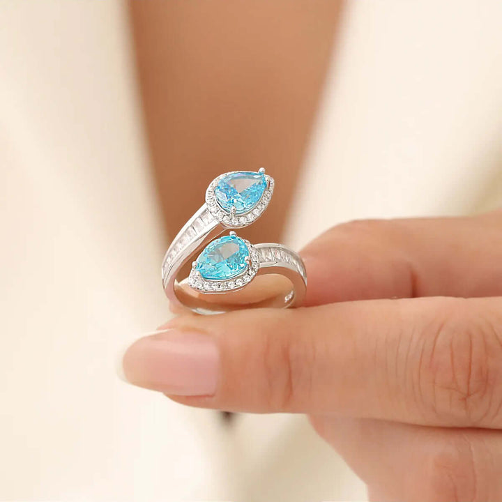 Drop Stone Ring Drop Cut Sky Blue Stone Ring in 925 Sterling Silver - Elegance ...