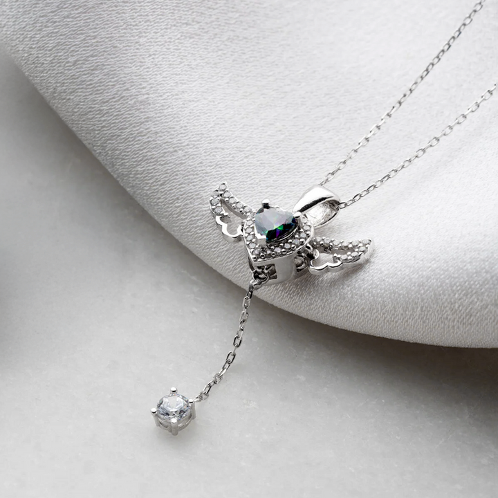 925 sterling silver multicolor stone heart necklace pendant with moving wings 