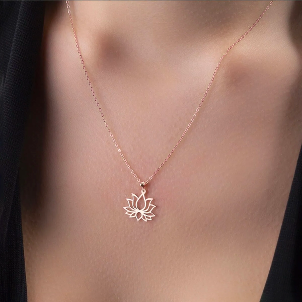 Lotus Flower Pendant 925 Sterling Silver Chain Necklace