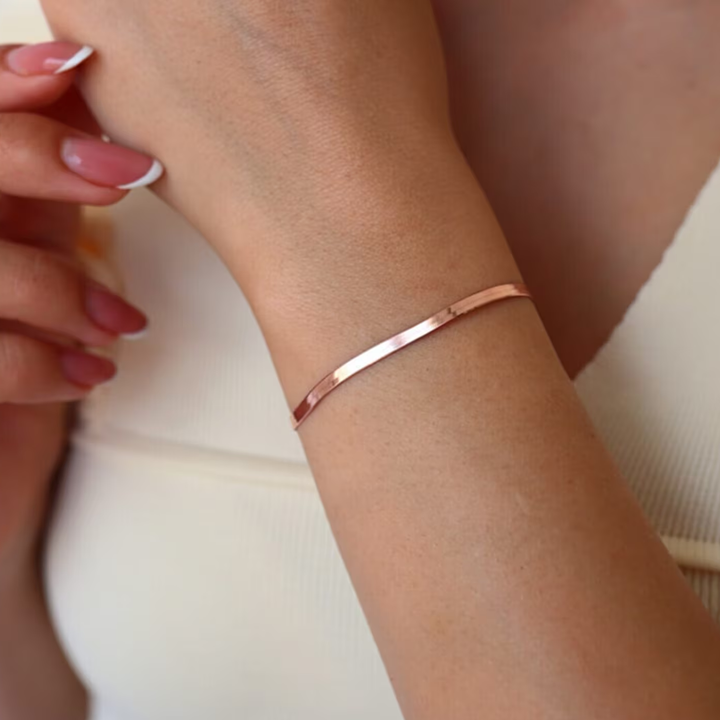 flat herringbone chain bracelet rose gold