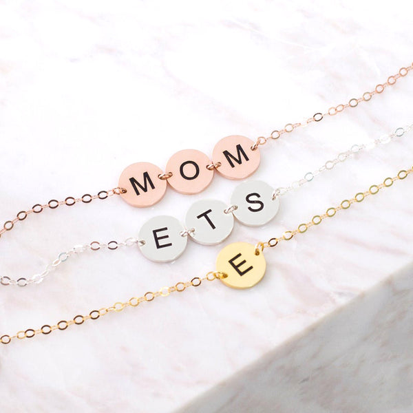 Children's Initials Bracelet for Mom 925 Silver Chain - J F W