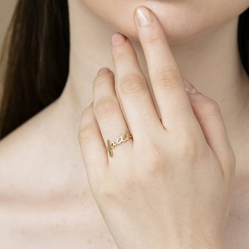 Name Ring 14k Solid Gold Personalized Jewelry Gift - J F W