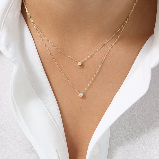 Delicate Solitaire Necklace 14k Solid Gold Jewelry - J F W