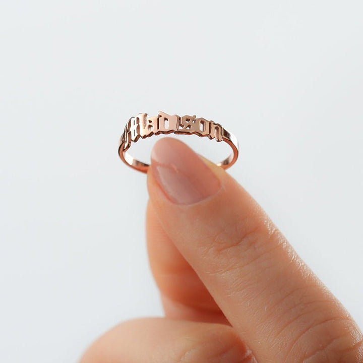 Old English Custom Name Ring Rose Gold Dainty Jewelry - J F W