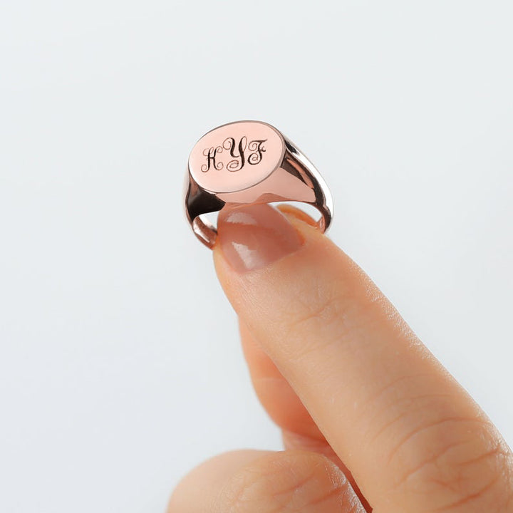Signet Ring for Her Yellow Gold Monogram Initials - J F W