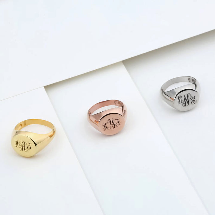 Signet Ring for Her Yellow Gold Monogram Initials - J F W