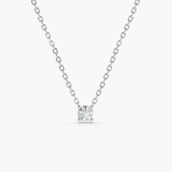 Minimalist Jewelry Solitaire Diamond Silver Necklace - J F W