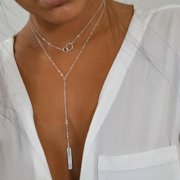 Choker Lariat Y Double Necklace with Bar Drop - J F W