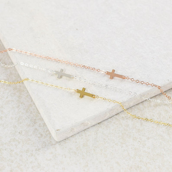 Sideways Cross Bracelet with Chain 925 Silver Jewelry - J F W
