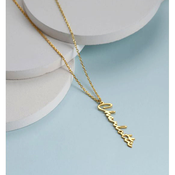 Word Necklace Vertical Pendant Gold Plated - J F W