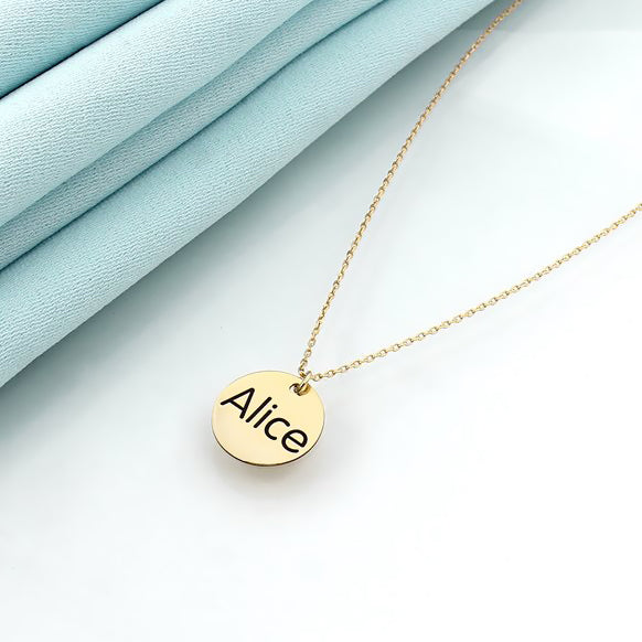 Engraved Disc Necklace Round Name Charm - J F W