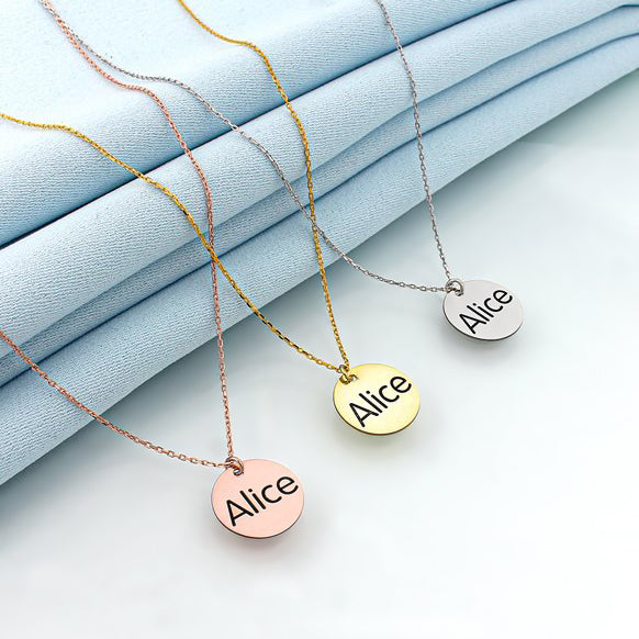 Engraved Disc Necklace Round Name Charm - J F W
