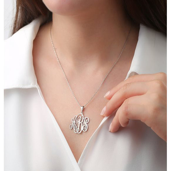 Family Gift Monogram Pendant Necklace in Silver - J F W