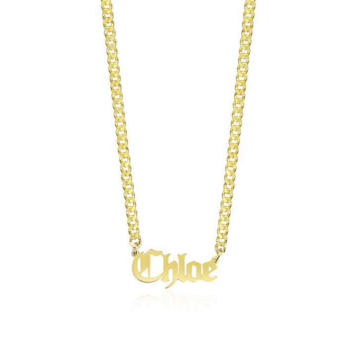 Silver Necklace Word with Bold Gourmet Chain - J F W