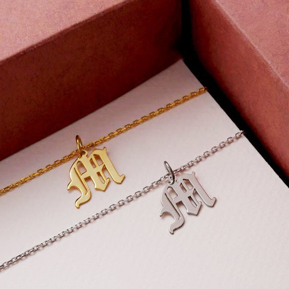 Layering Necklace Sterling Silver Letter Charm with Chain - J F W