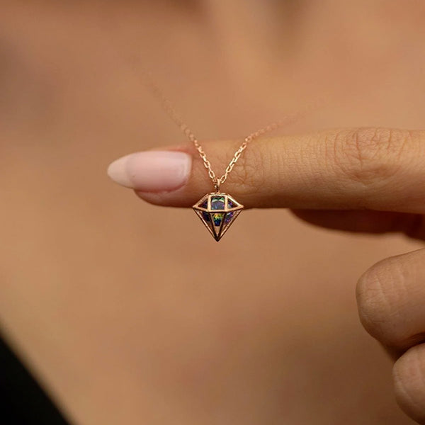 Diamond Cage Pendant with Zirconia Stone in Rose Gold Plating