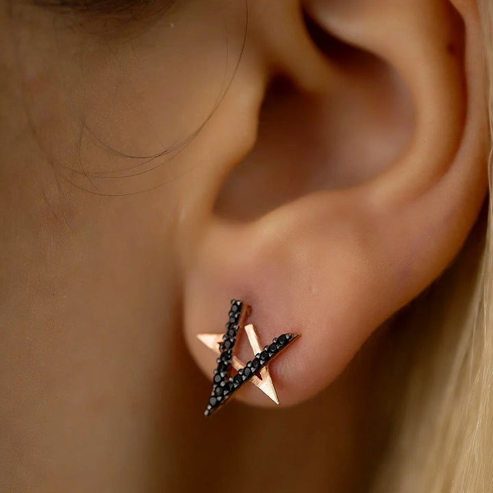 Sleek and Stylish: Black Zirconia Rose Gold Plated Earrings for a Contemporary Look