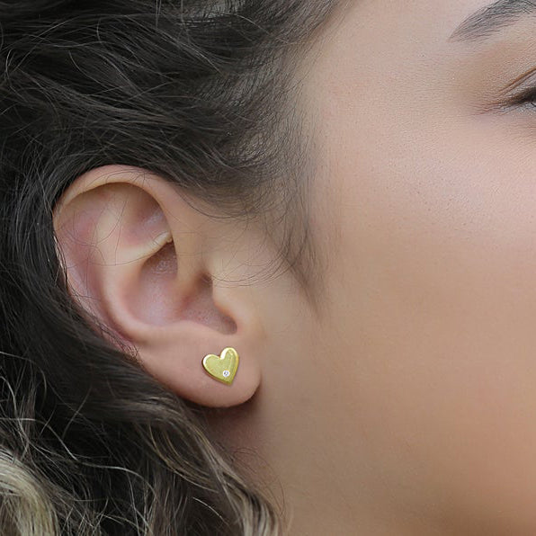 Heart Stud Earrings with Natural DIAMOND Gemstone - J F W