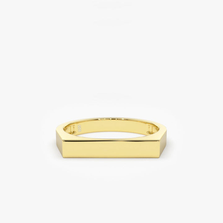 Rectangular Flat Ring in Yellow Gold Personalized Band - J F W