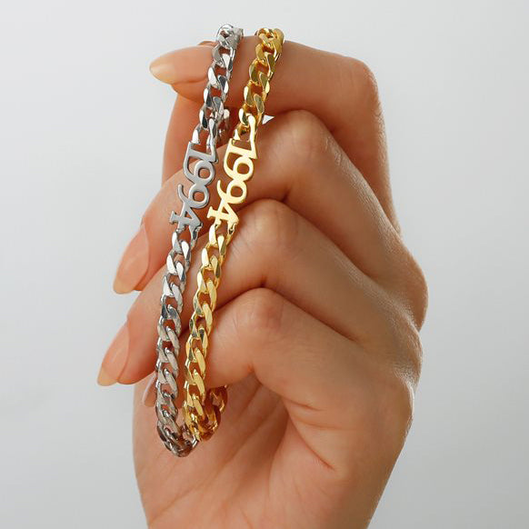 Couple's Bracelet with Custom Year 5mm Gourmet Chain - J F W