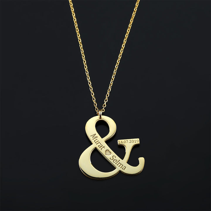 Ampersand Silver Necklace Engraved Anniversary Gift - J F W