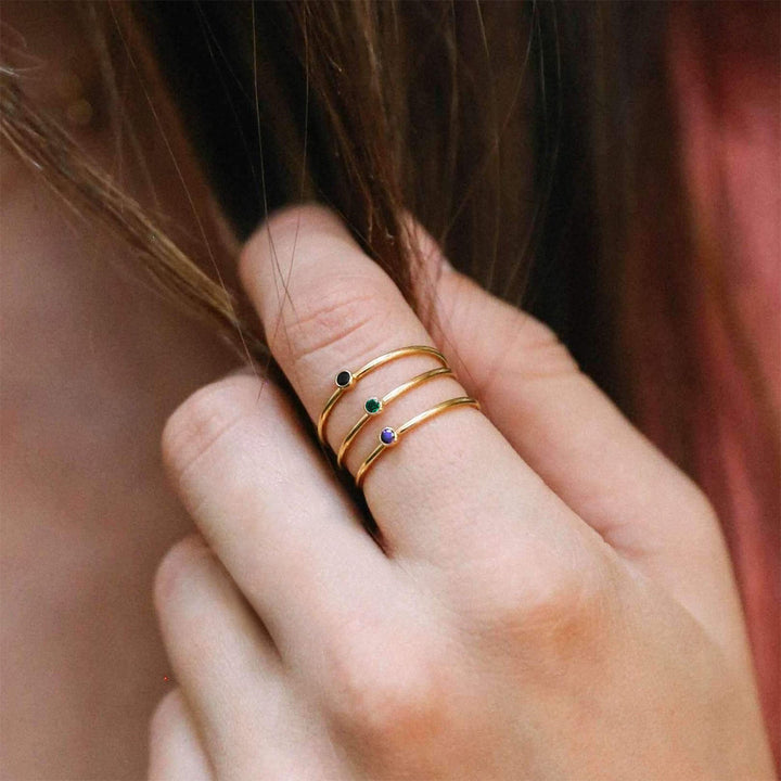 Dainty Birthstone Rings Stackable Gold Thin Bands - J F W