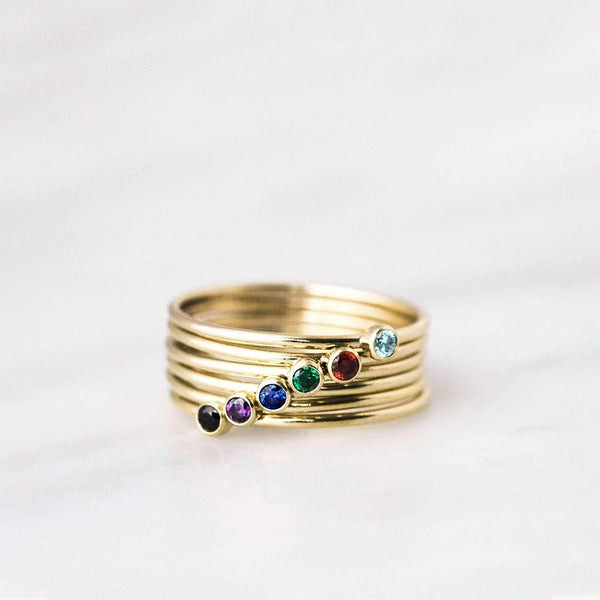 Dainty Birthstone Rings Stackable Gold Thin Bands - J F W