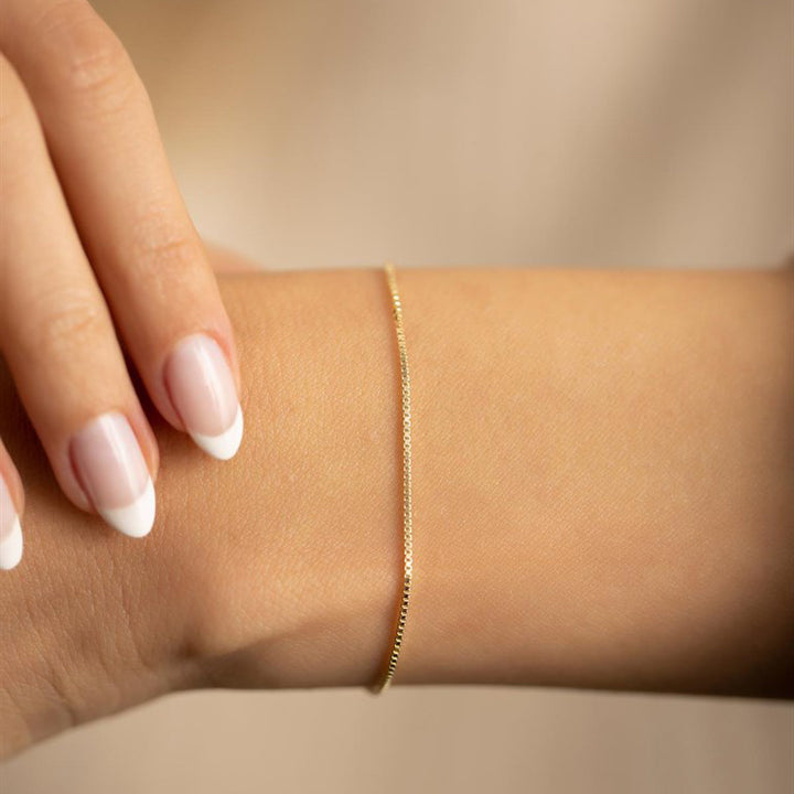 Thin Chain Bracelet Gold Vermeil Box Link Wrist Jewelry - J F W