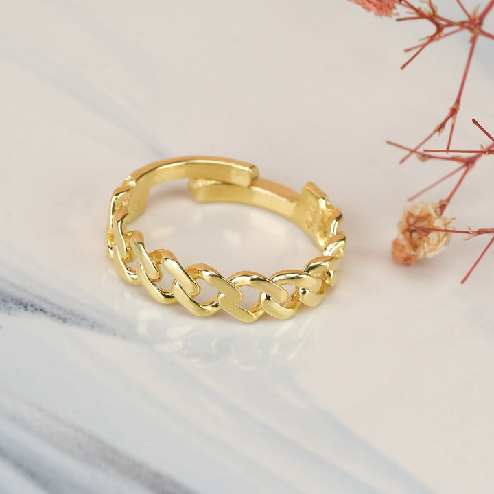 Curb Chain Ring Gold Vermeil Trendy Adjustable Band - J F W