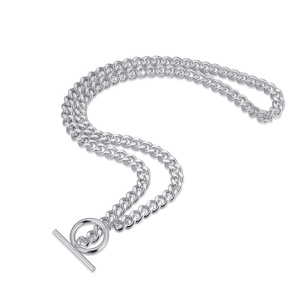 Curb Chain Minimalist Necklace with Bar & Circle - J F W