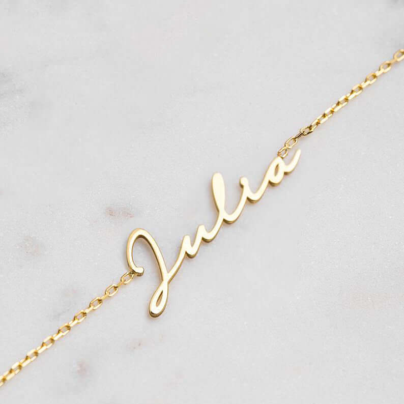 Cursive Name Bracelet Gold Plated Dainty Chain | JFW – JewelsForWomen