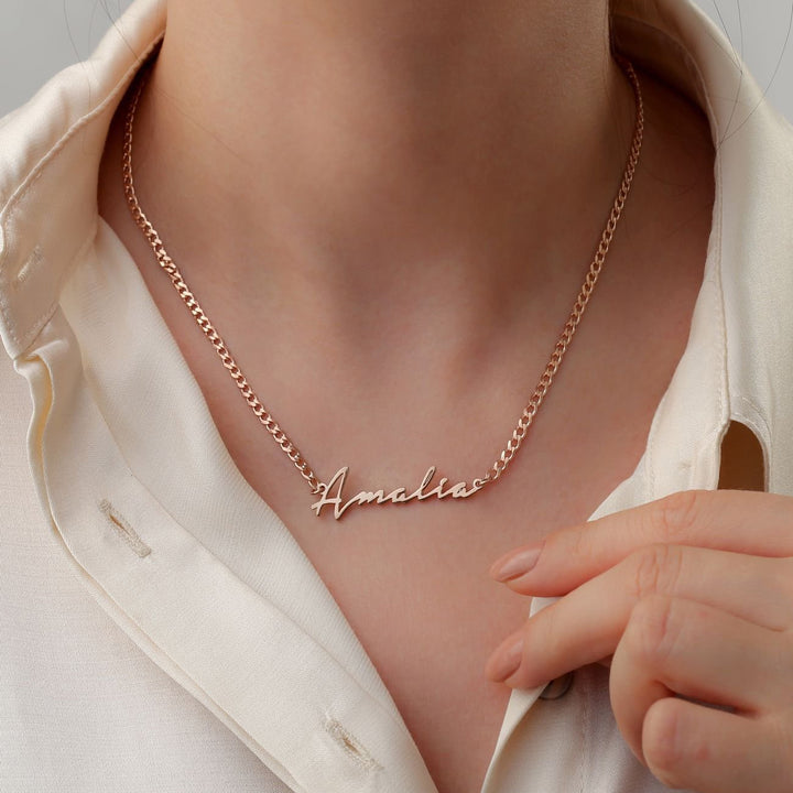 Necklace with Name Cursive Script with 3 mm Curb Chain - J F W