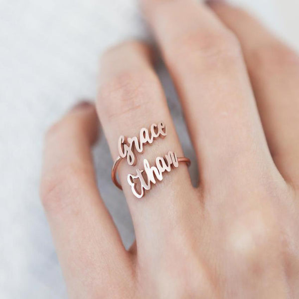 Mother Daughter Ring Two Name Band Rose Gold - J F W
