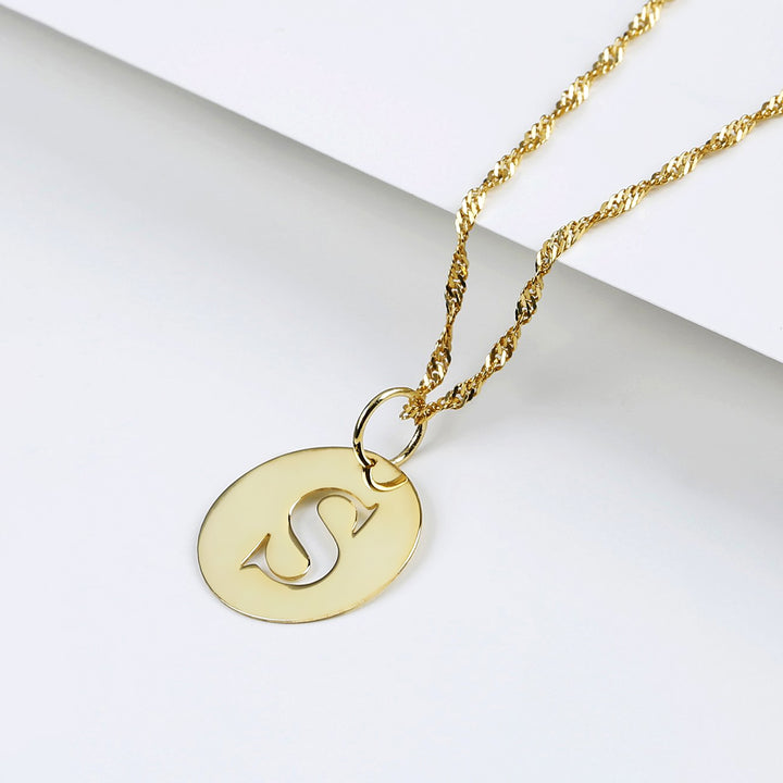 Disc Pendant with Cutout Initial Gold Custom Necklace - J F W