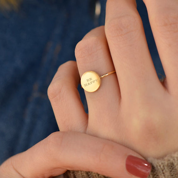 Stackable Nameplate Tiny Disc Ring in Gold Vermeil - J F W