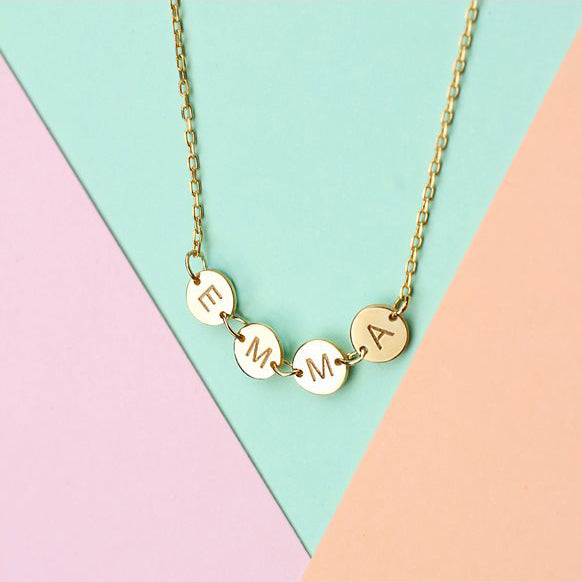 Tiny Initial Necklace Custom Engraved Disc Charms - J F W