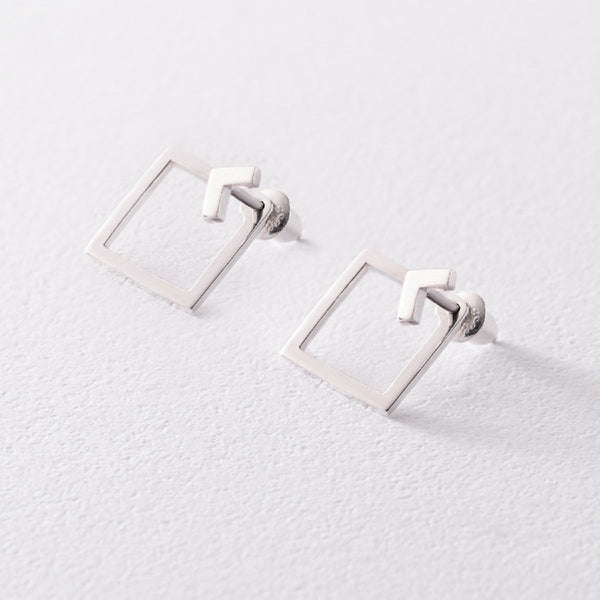 Square Stud Earrings Solid Silver Minimal Design Ear Jackets