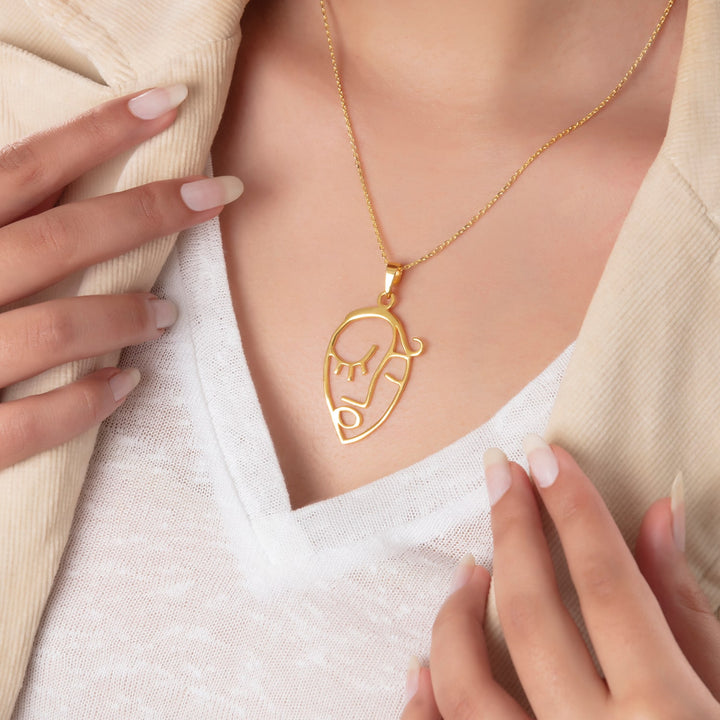 Face Necklace Gold Vermeil Abstract Pendant - J F W
