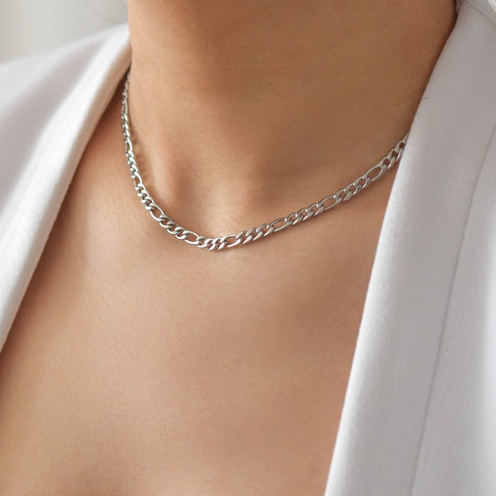 Figaro Chain 4 mm Silver Choker Necklace for Women - J F W