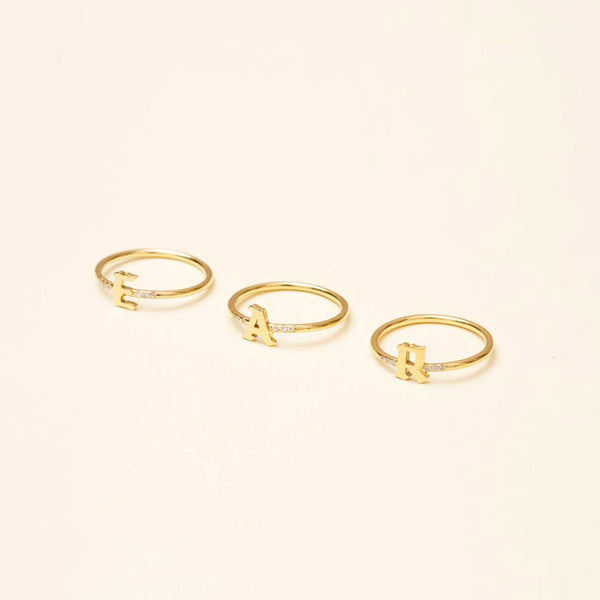 Dainty Stackable Initial Ring with 6 DIAMONDS - J F W