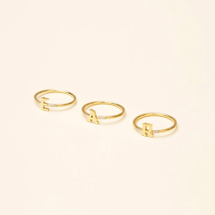 Dainty Stackable Initial Ring with 6 DIAMONDS - J F W