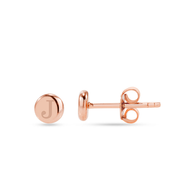 Solid Gold Studs Engravable Initial Earrings for Women - J F W