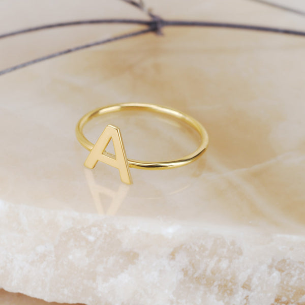 Gold Personalized Initial Ring For Her Stackable Band - J F W