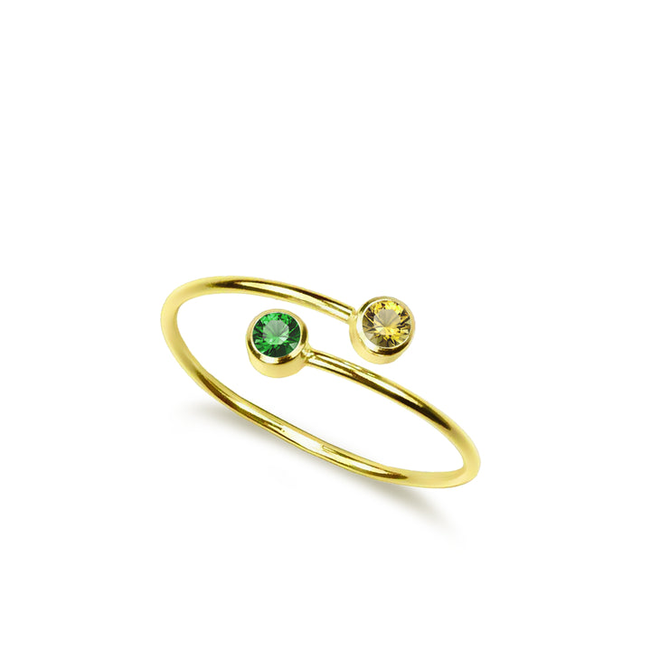 Two Stone Ring Gift for Her Birthstone Free Size Band Gold - J F W